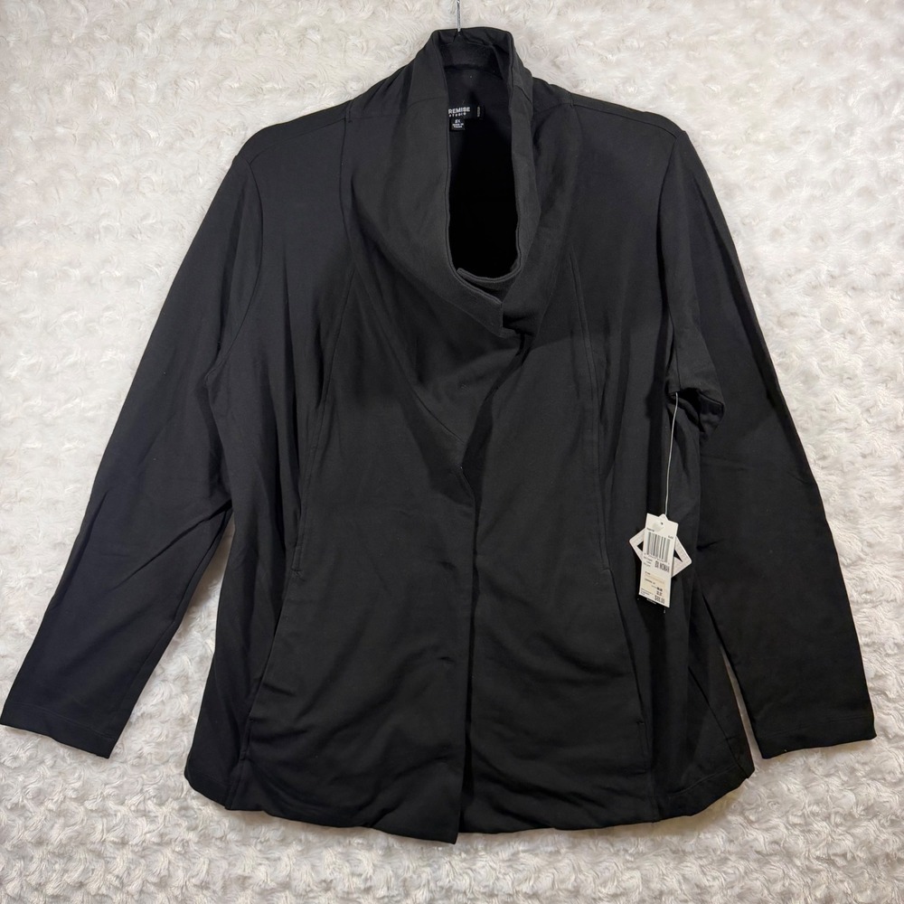 Premise Studio Woman Size OX Black Organic Cotton Funnel Neck Snap Jacket New